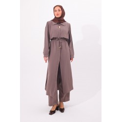 Broş Detaylı Uzun Diagonel Takım 7205